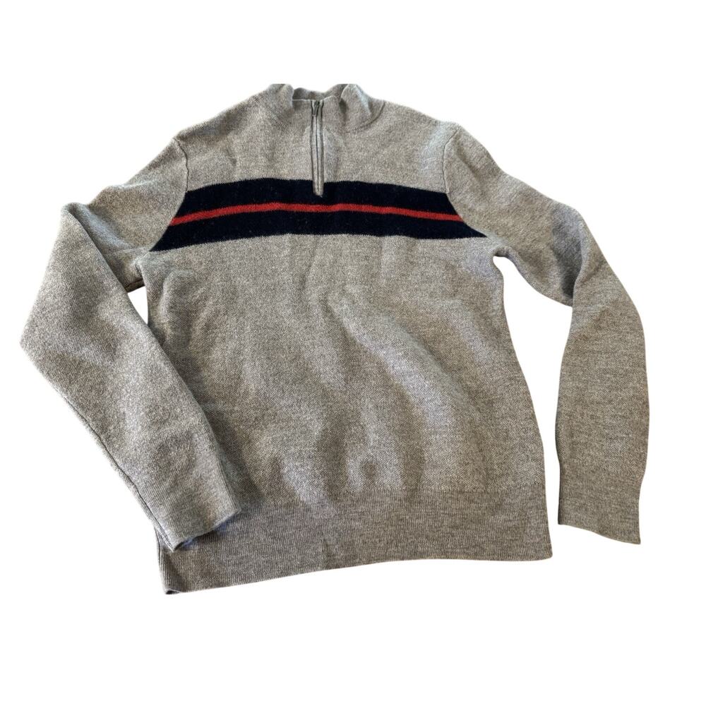 Brooks Brothers Extra Fine Merino Wool 1/4 Zip Striped Sweater XL Gray Navy Red - Picture 2 of 6